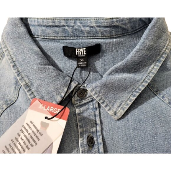 FRYE Light Wash Blue Denim Button-Down Jean Western Shirt - NWT Men's XL - Picture 5 of 5